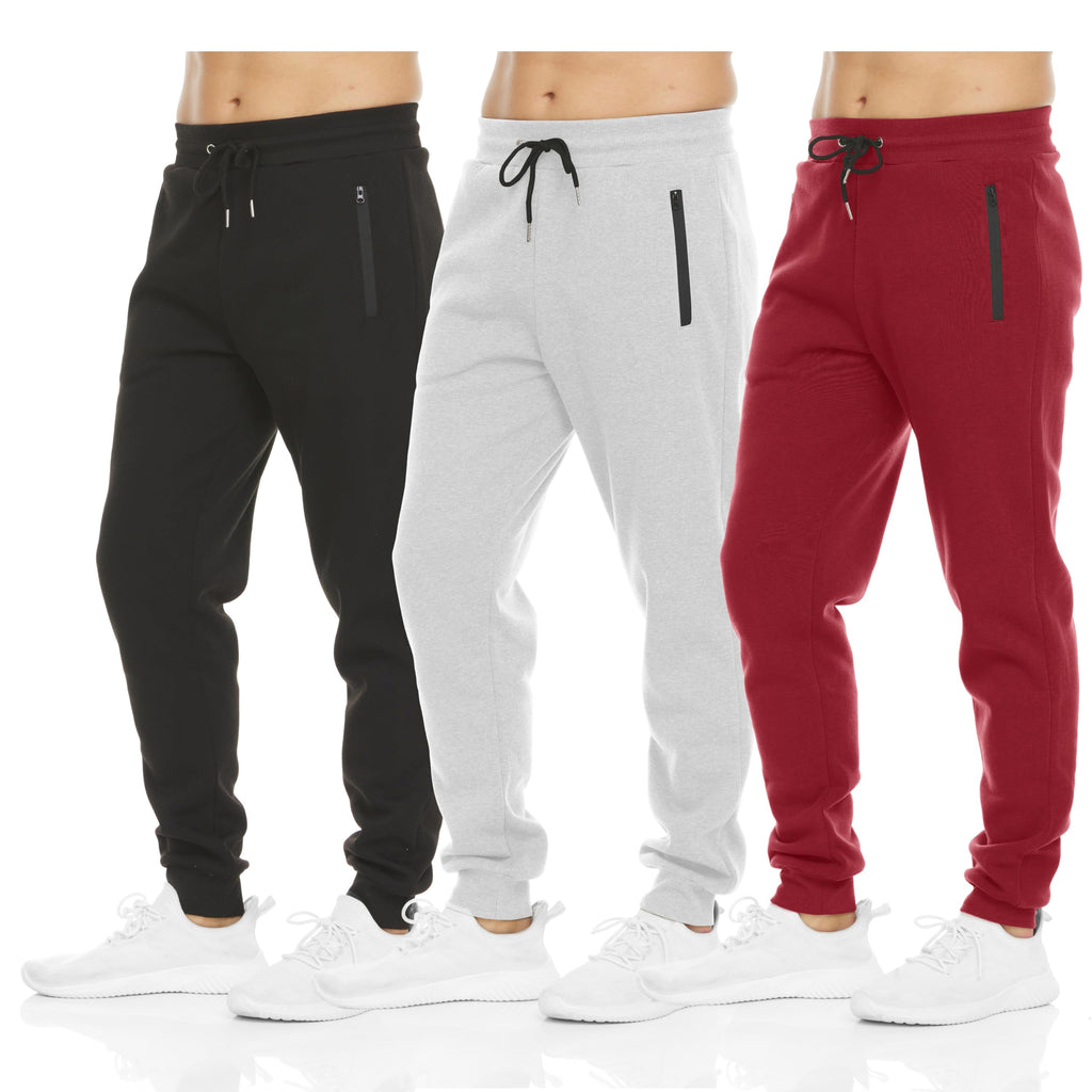 PURE CHAMP Mens Sweatpants 3 Pack Fleece Active Athletic Workout Jogger Sweatpants for Men with Zipper Pocket Size S-3XL