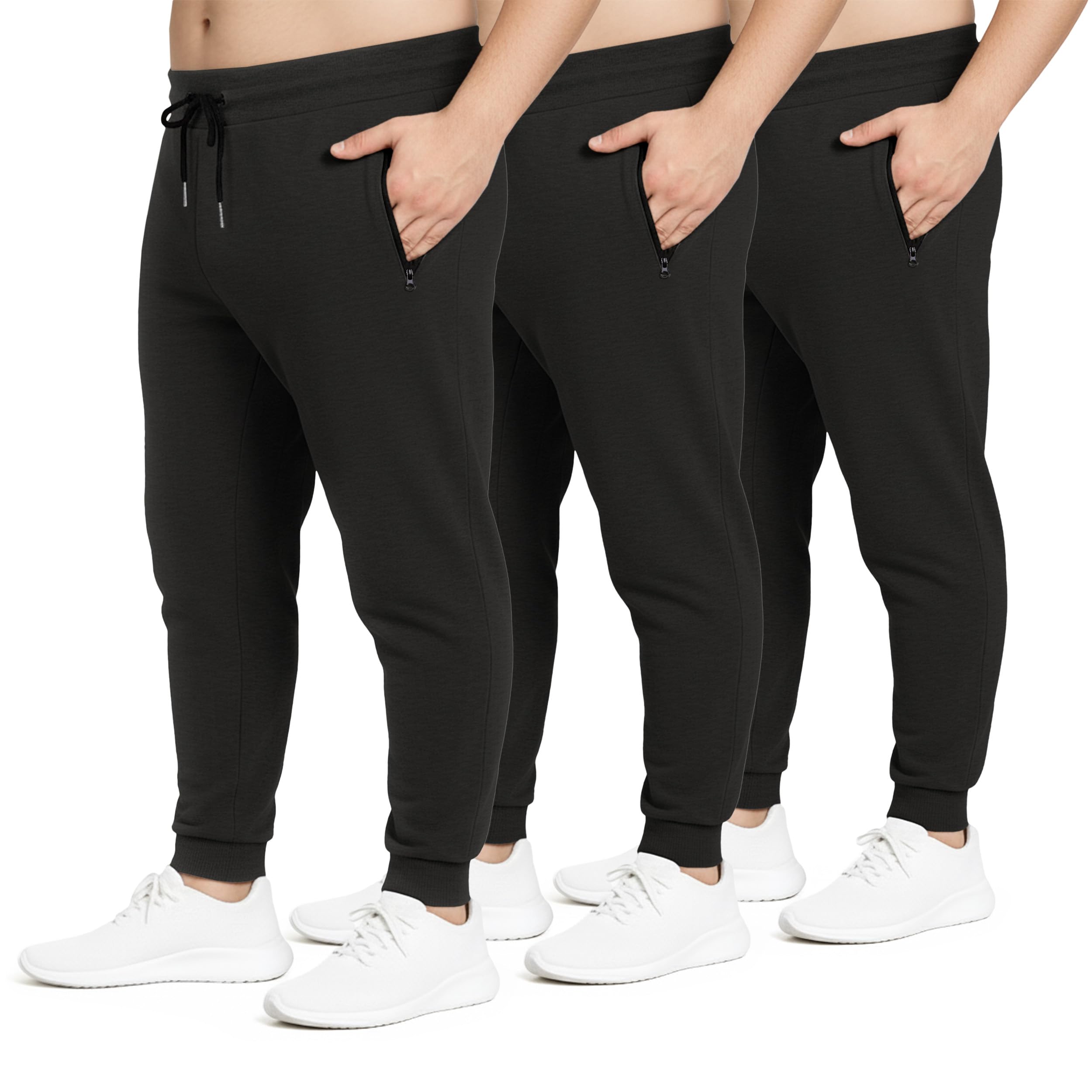 PURE CHAMP Mens Sweatpants 3 Pack Fleece Active Athletic Workout Jogger Sweatpants for Men with Zipper Pocket Size S-3XL